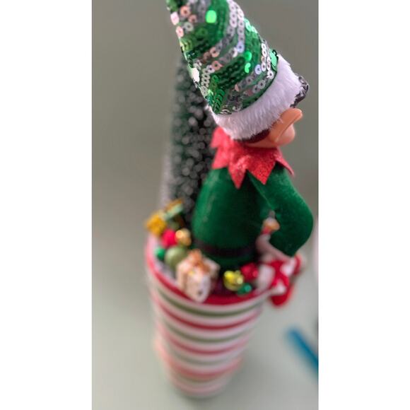 Price Reduced Vintage Christmas Elf Assemblage Centerpiece Bottlebrush Trees - Picture 4 of 7